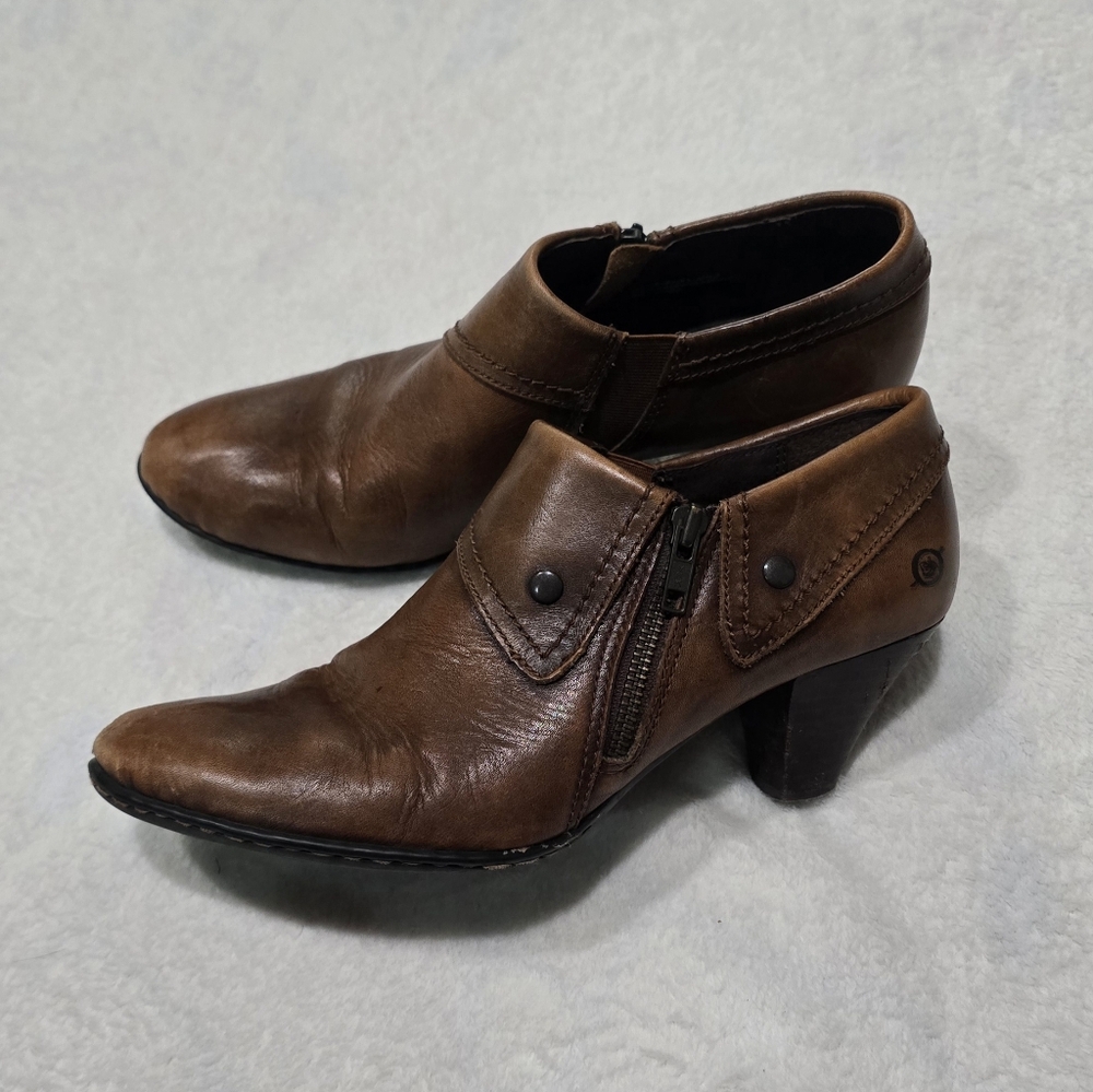 Women's Born Tanya Leather Boots with Heel Fold-Over Side Zip Ankle Size 10